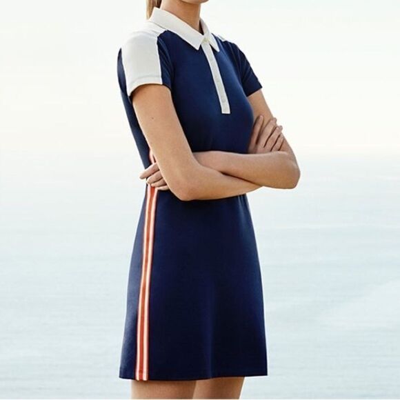 Tory Burch Sport Pique Navy Polo Dress Red Side Stripe Collared SIZE XS - Picture 1 of 5